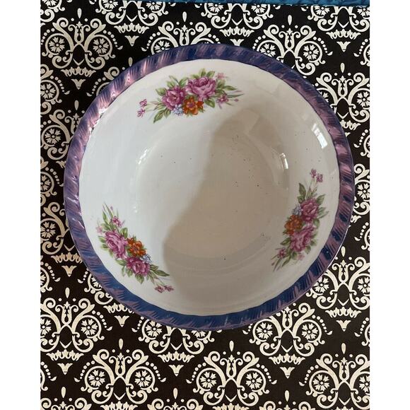 Japan Irridesent Blue Luster Trim Rice Soup Cereal Bowl Floral Vintage - Picture 1 of 4